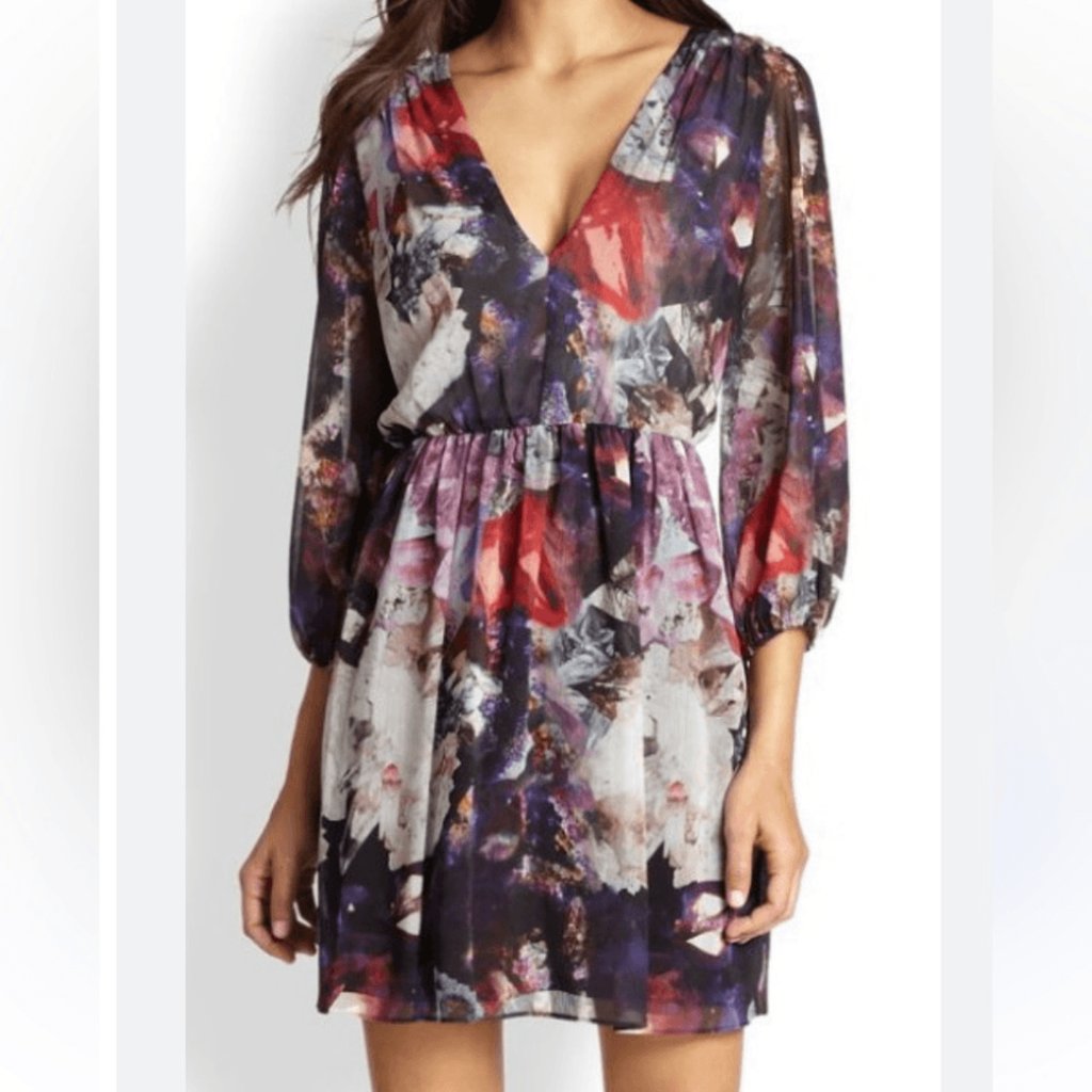 Alice + Olivia Size Xs Crystal Cosmic Printed Purple Red Mini Dress